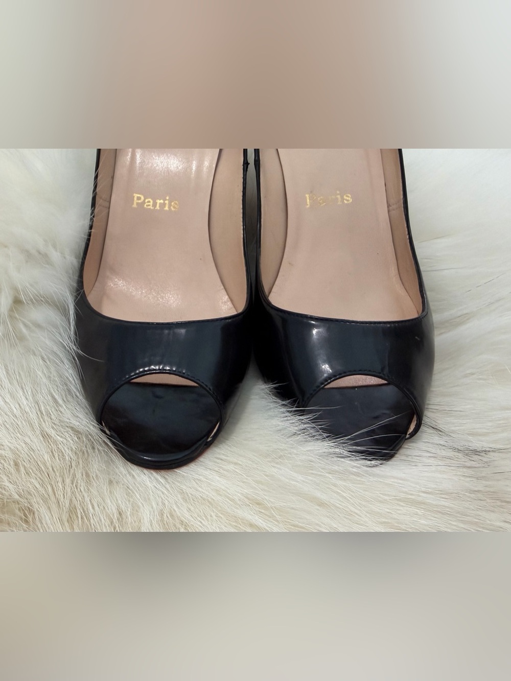 Christian Louboutin You You Black Patent Leather Peep Toe Pumps - 38.5 WORN ONCE - Picture 3 of 12
